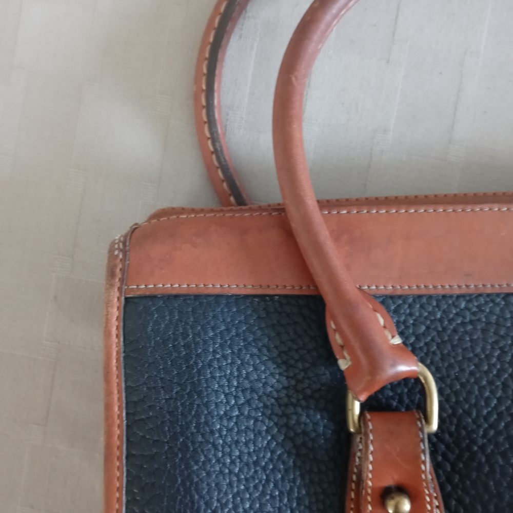 Dooney & Bourke Vintage Leather Navy/Brown Satchel - Picture 10 of 16